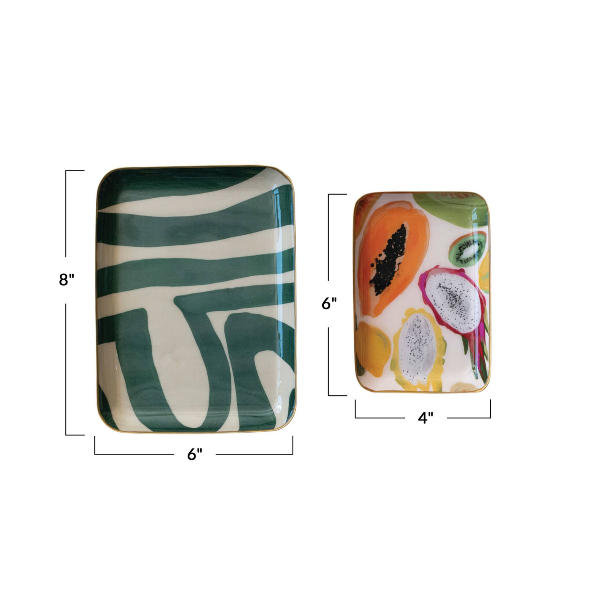 Hello Honey® Fruit & Abstract Striped Enameled Metal Tray Set